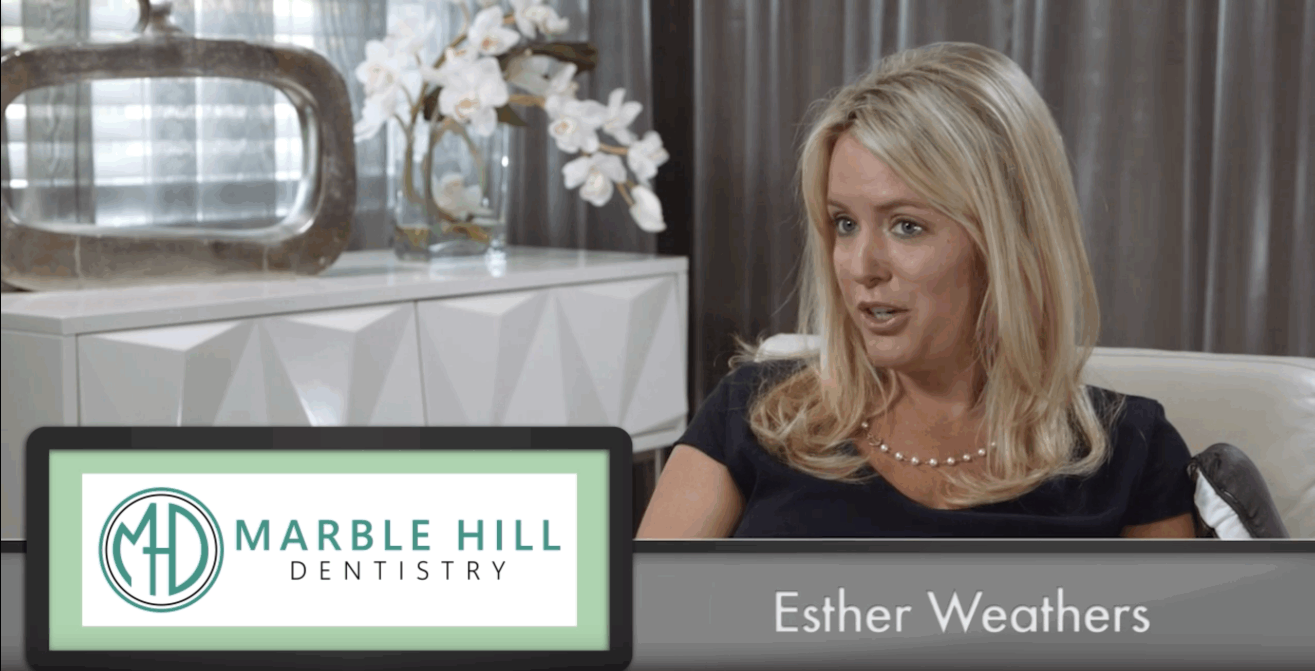 Esther, a Marble Hill Dentistry patient, sharing her video testimonial on overcoming dental anxiety