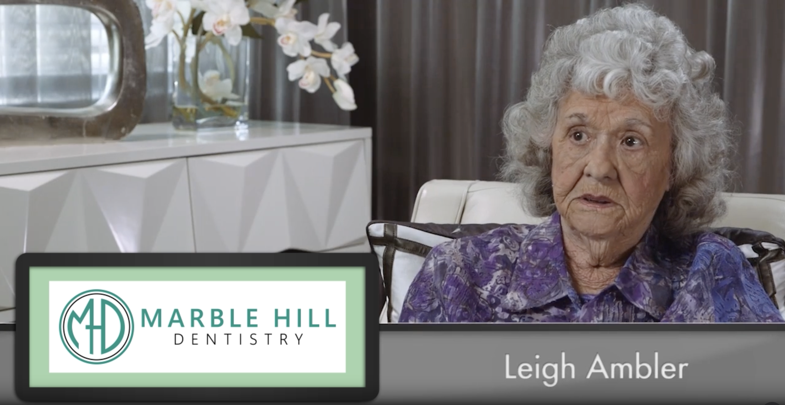 Leigh, a Marble Hill Dentistry patient, sharing her video testimonial on working with dr. morton